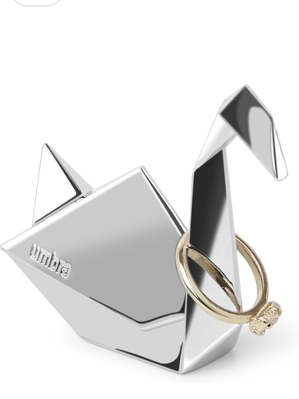 Cute chrome origami crane swan ring holder